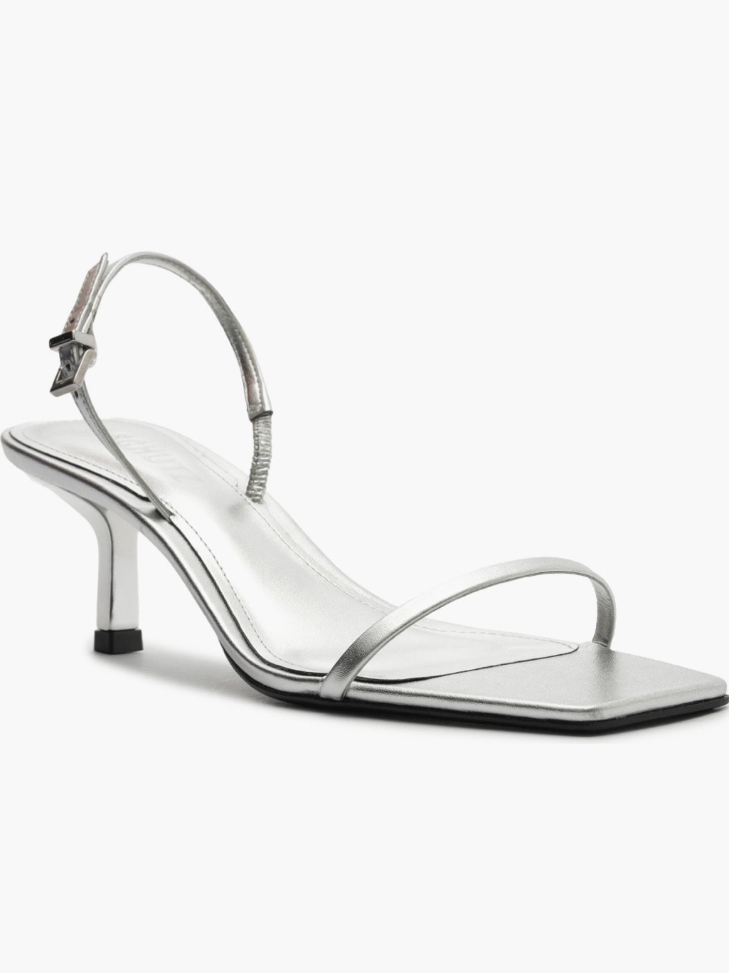 Schutz Silver Metallic Strappy Kitten Heel Sandal